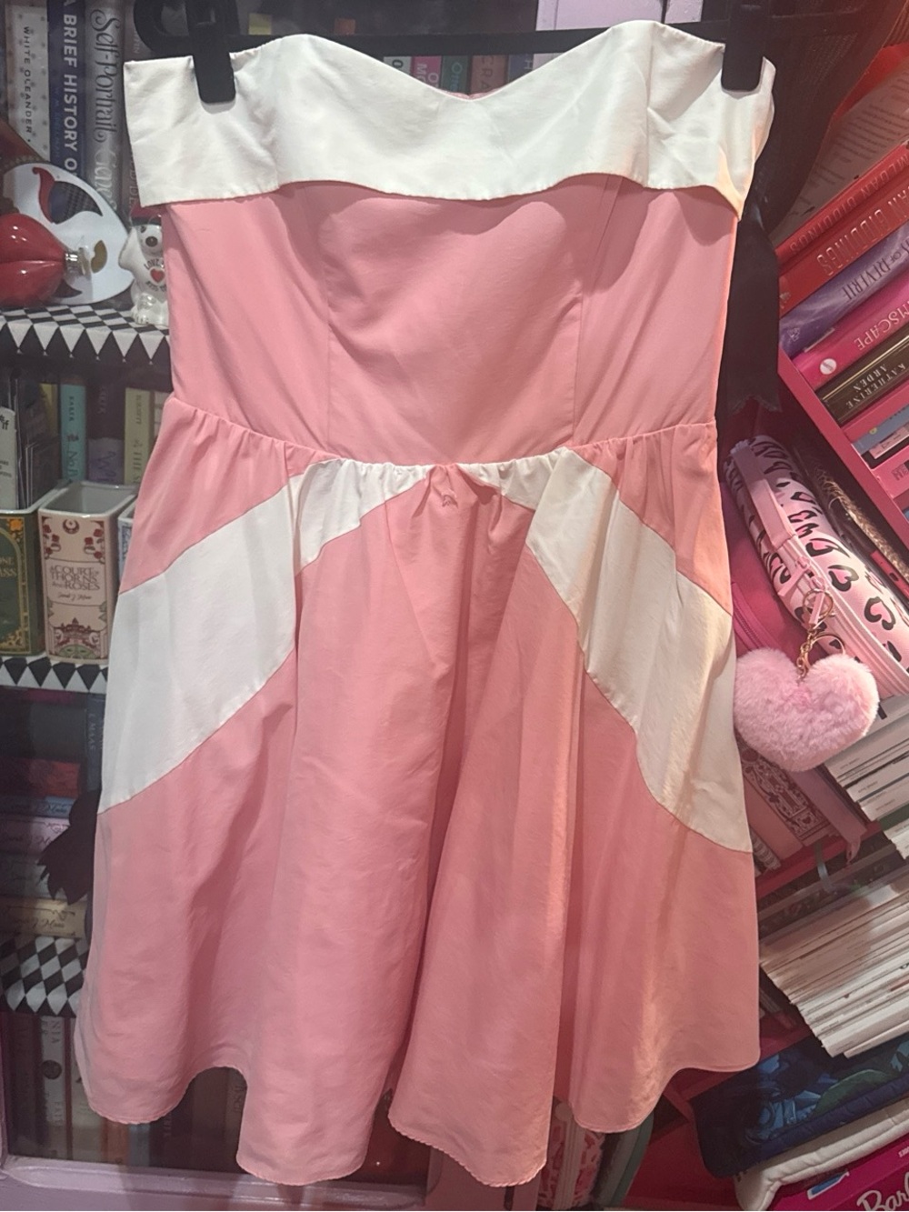 Betsey Johnson Evening Pink and white strapless dress